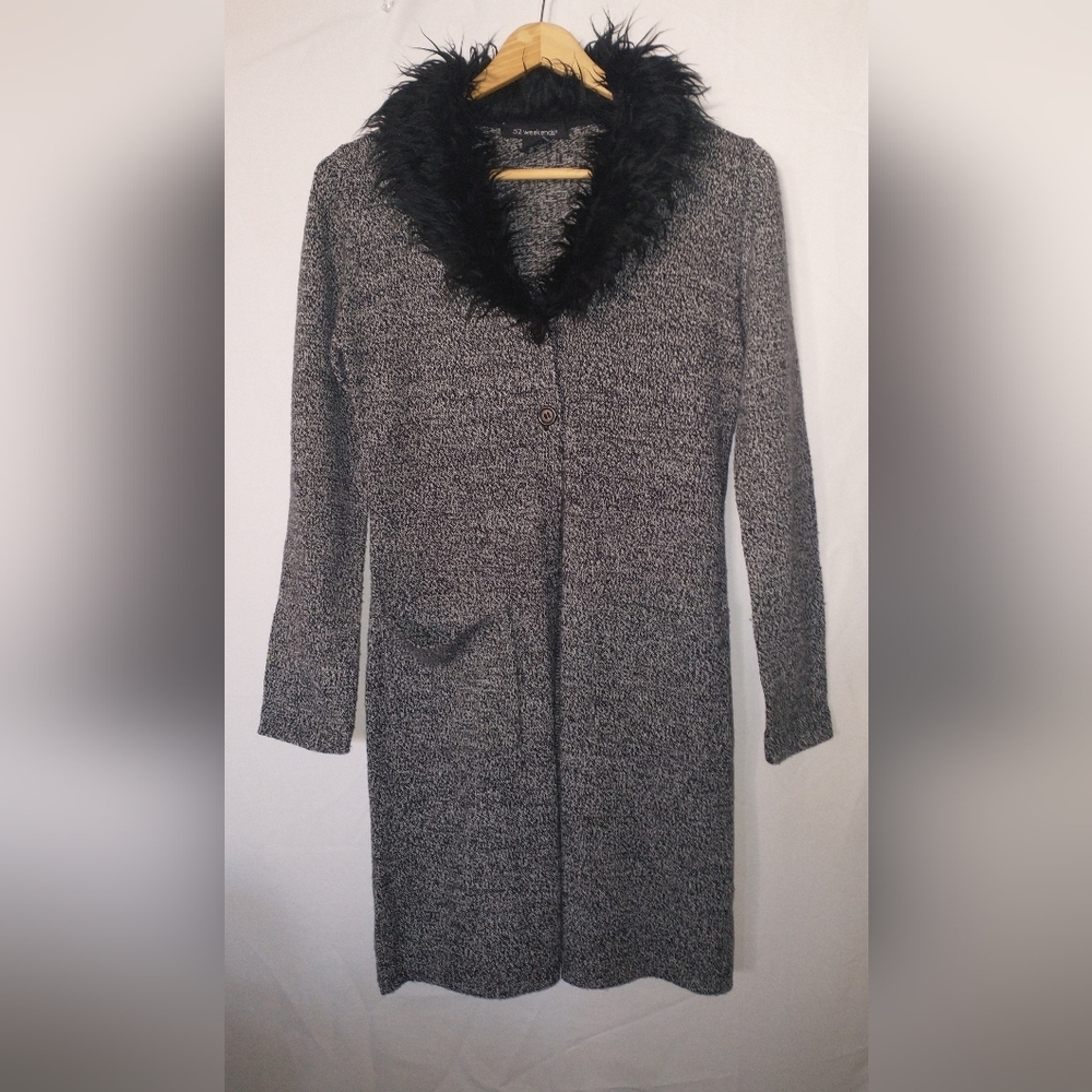 Y2K 90's Retro Vintage Faux Fur Collar Maxi Cardigan Witchy  Fairy 52 Weekends S